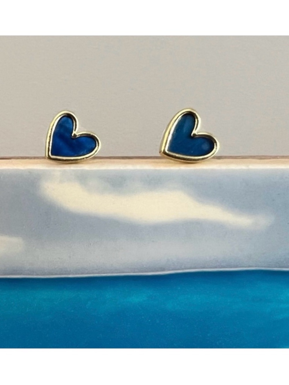 Navy Heart Stud Earrings with Gold Trim - Picture 4 of 9